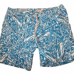 Onia "Charles" 7" Blue and White splash swim trunk drawstring Men's Large